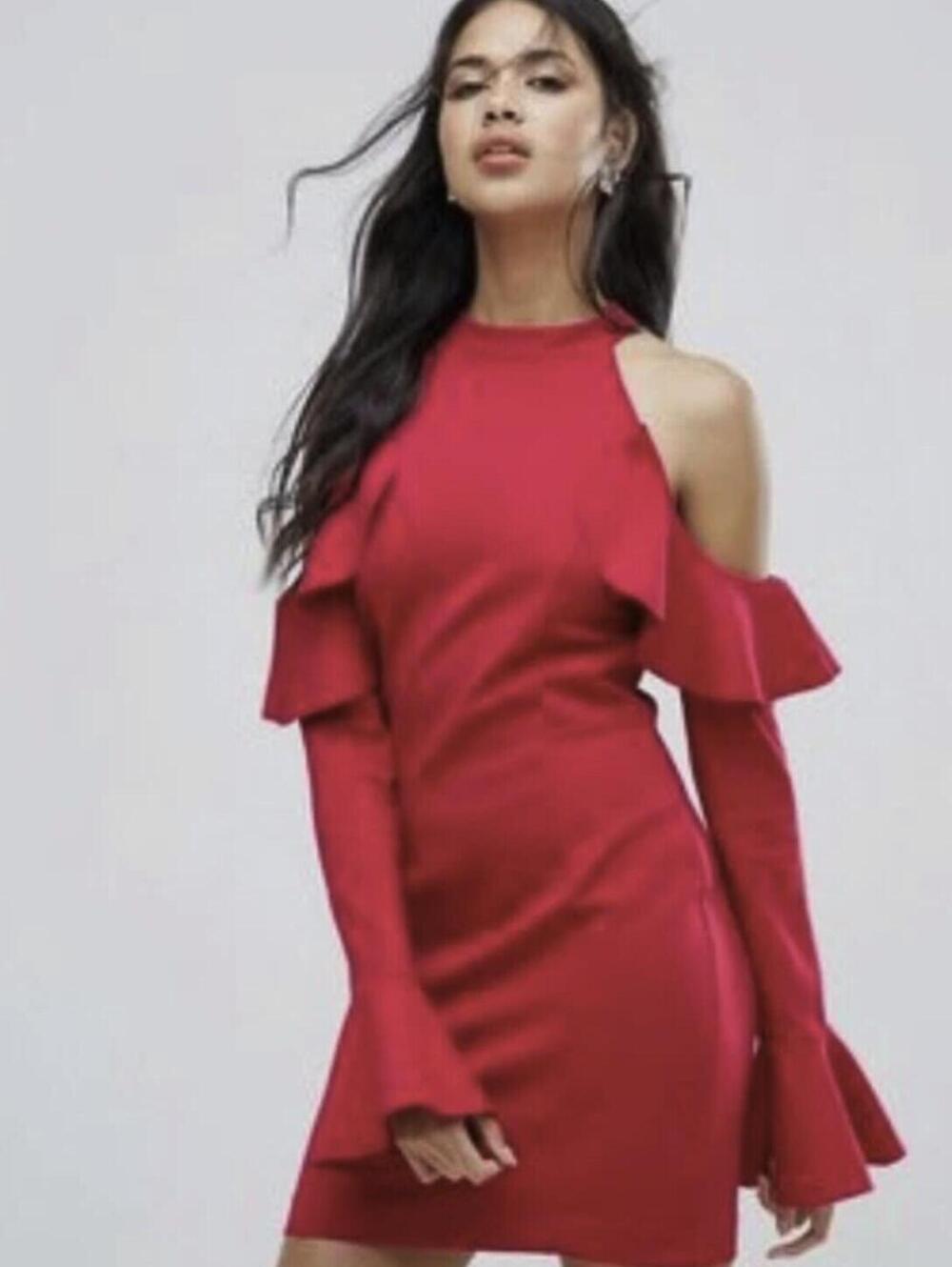 Free People Raspberry Cold Shoulder Ruffle Mini Dress - Size - Medium - NWT
